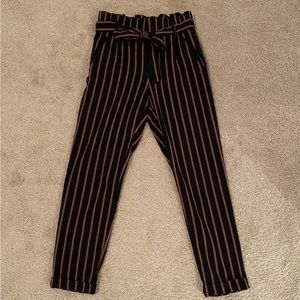 Zara Trafaluc Paperbag Striped Cuffed Ankle Pants S